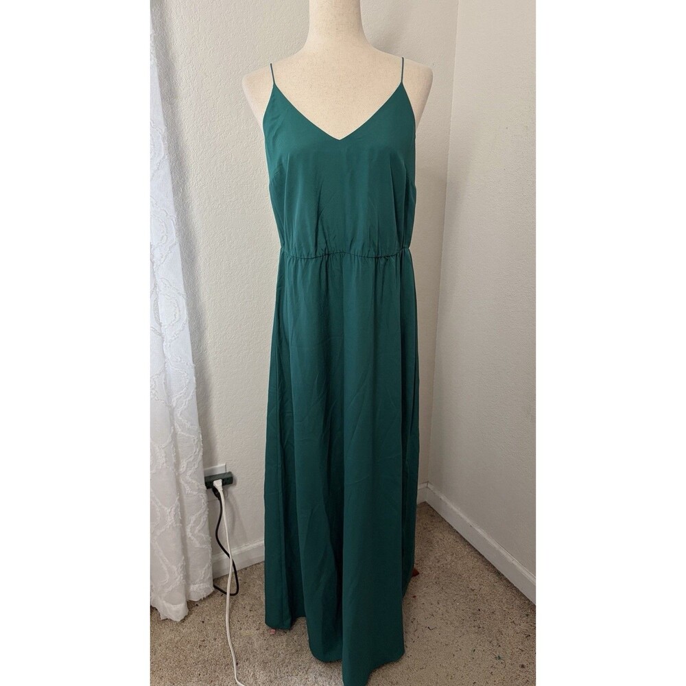 LOFT Women’s 4 Emerald Green Cami Maxi Dress Sleeveless V Neck Flowy Elegant